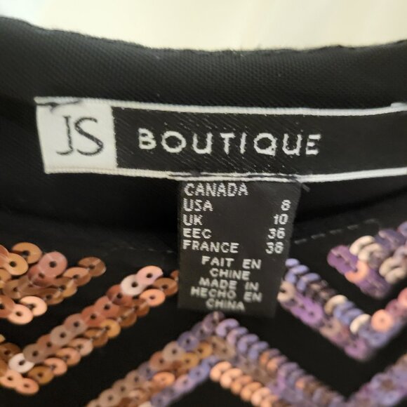 JS Boutique Size 8 Short Black Dress with Gold Sequins - Picture 2 of 8